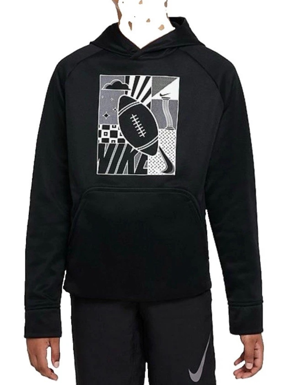 NEW NIKE Therma-FIT BLK Fleece Lined Logo Training Pullover Hoodie BIG BOY SMALL